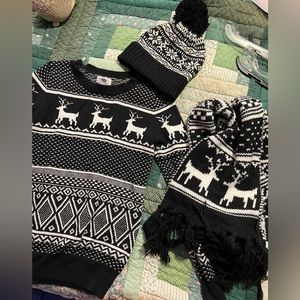 Fair isle sweater scarf and hat bundle size XS S womens